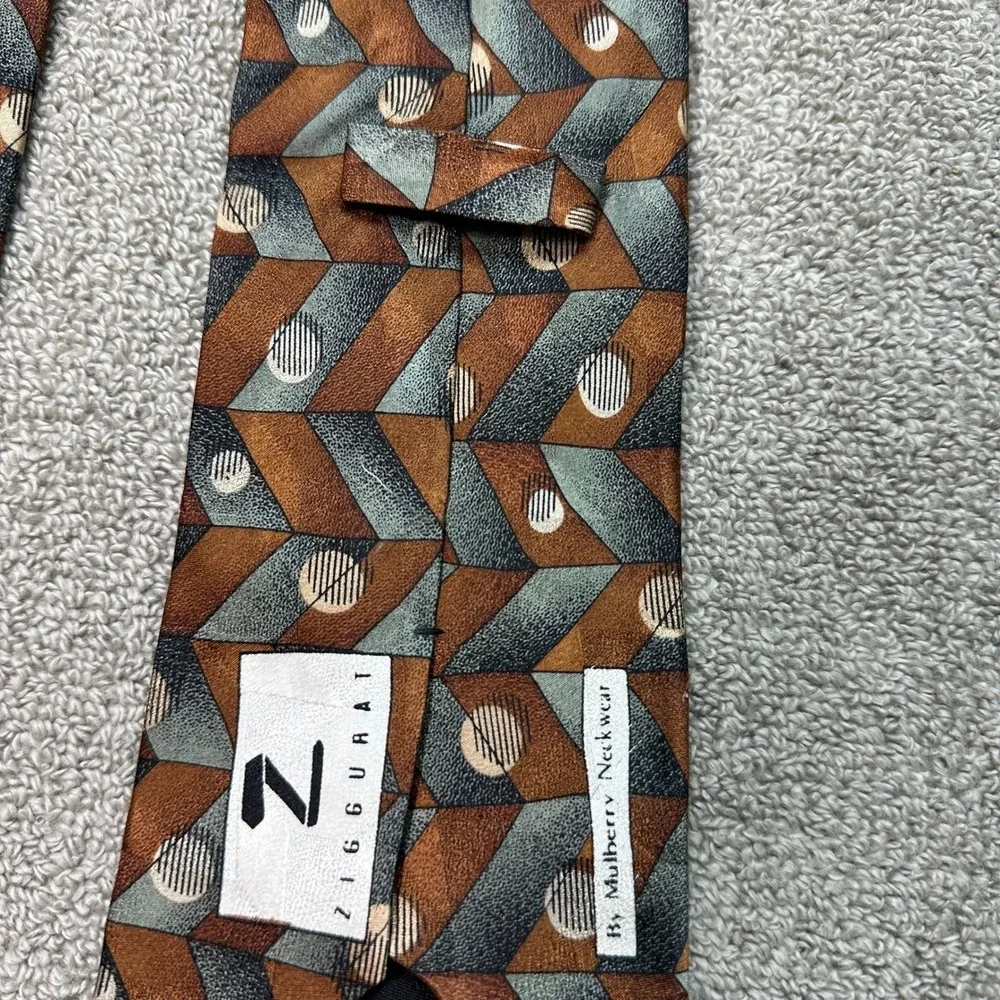 Ziggurat Mulberry Neckwear Silk Tie Brown Blue Geometric Chevron Abstract Tie